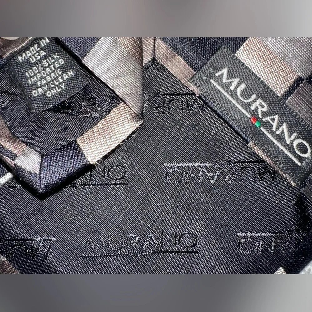 MURANO 100% Silk Tie Black Gray Tan Blocks Cubes Diamond Squares